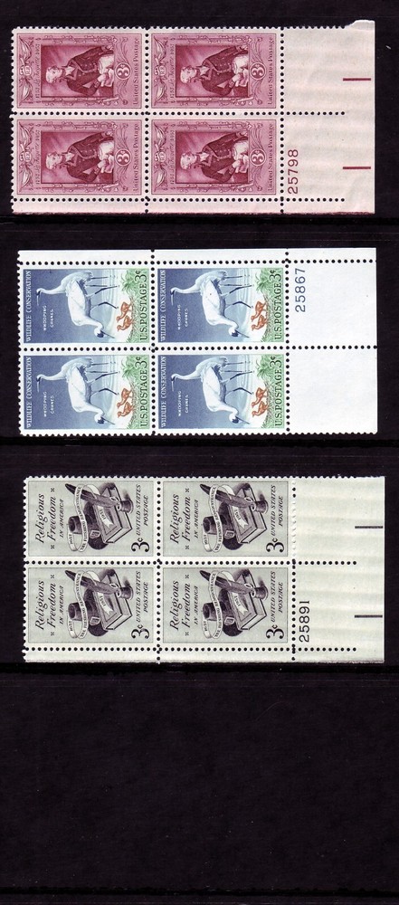 1957 COMMEMORATIVE PLATE BLOCK YEAR SET. (14) DIFFERENT. SCV $14