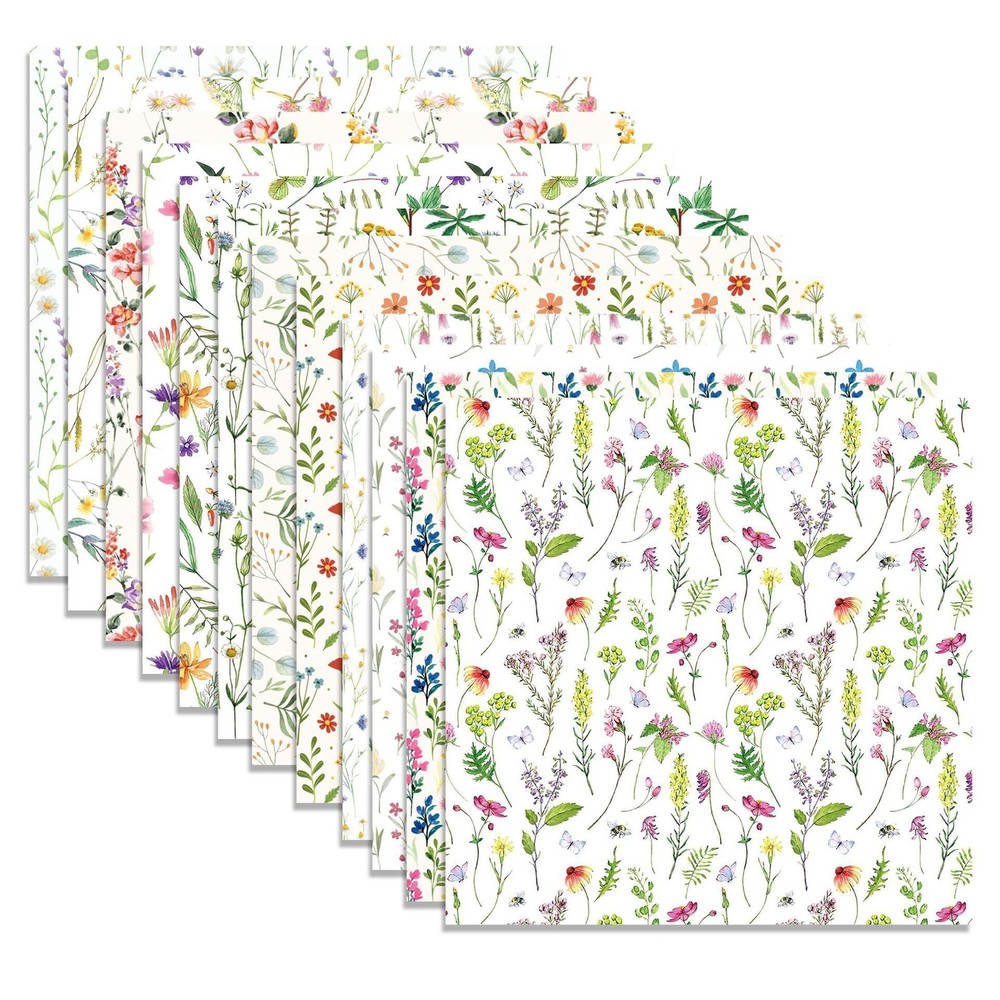 24 Sheets Wildflower Pattern Paper Spring Scrapbook Specialty Paper Watercolo...