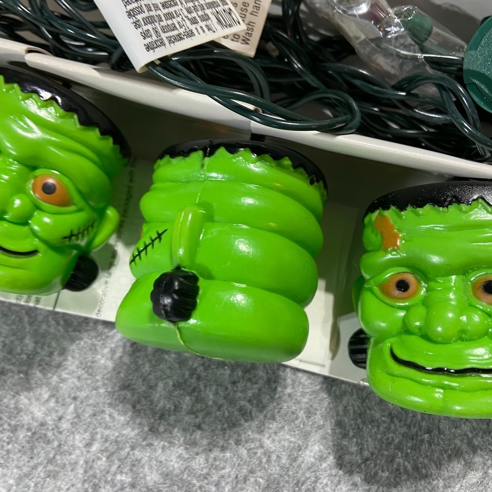 Frankenstein Blow Mold String Lights Halloween Decor Noma TESTED 1996 NEW IN BOX