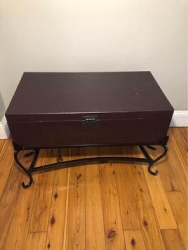 Chest/Vintage coffee table with wrought iron base