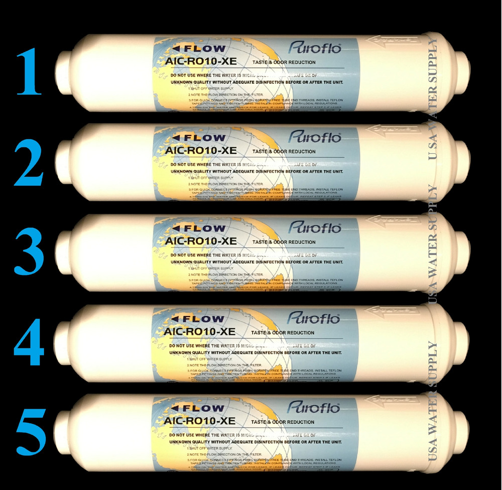 (5) Post Inline Carbon GAC Water Filters for Reverse Osmosis RO Systems Ice, RV