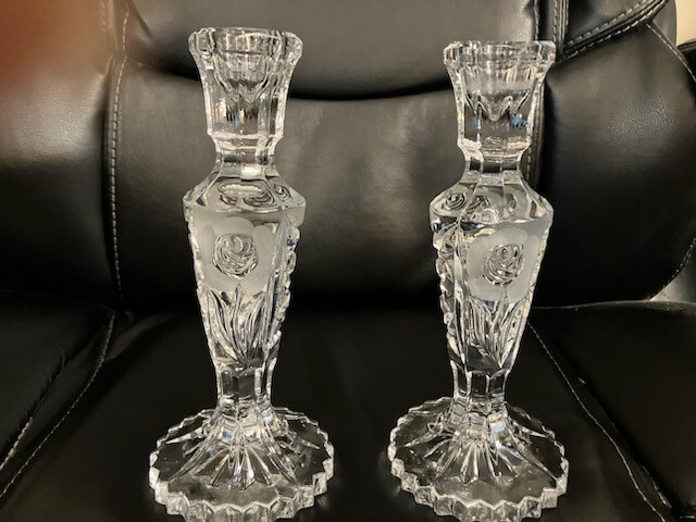 Crystal 8"  Ornate Candlestick Pair