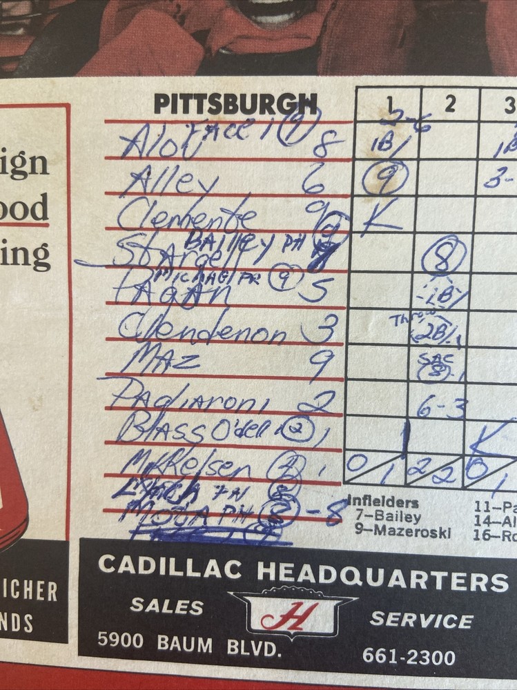 Pittsburgh Pirates vs Cincinnati MLB Program / Scorecard 1966 Scored Clemente