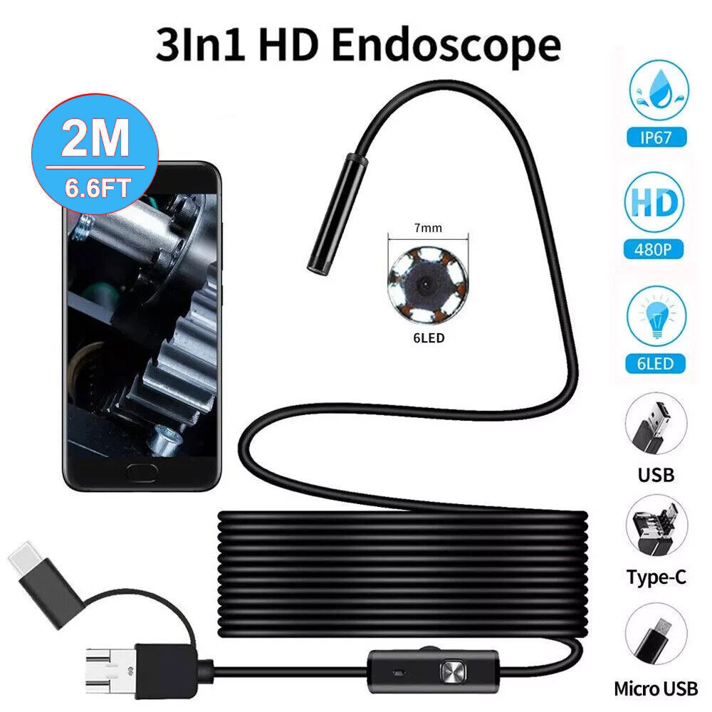 2M 6 LED USB Endoscope Inspection Camera Scope 3-in-1 Converter for Android