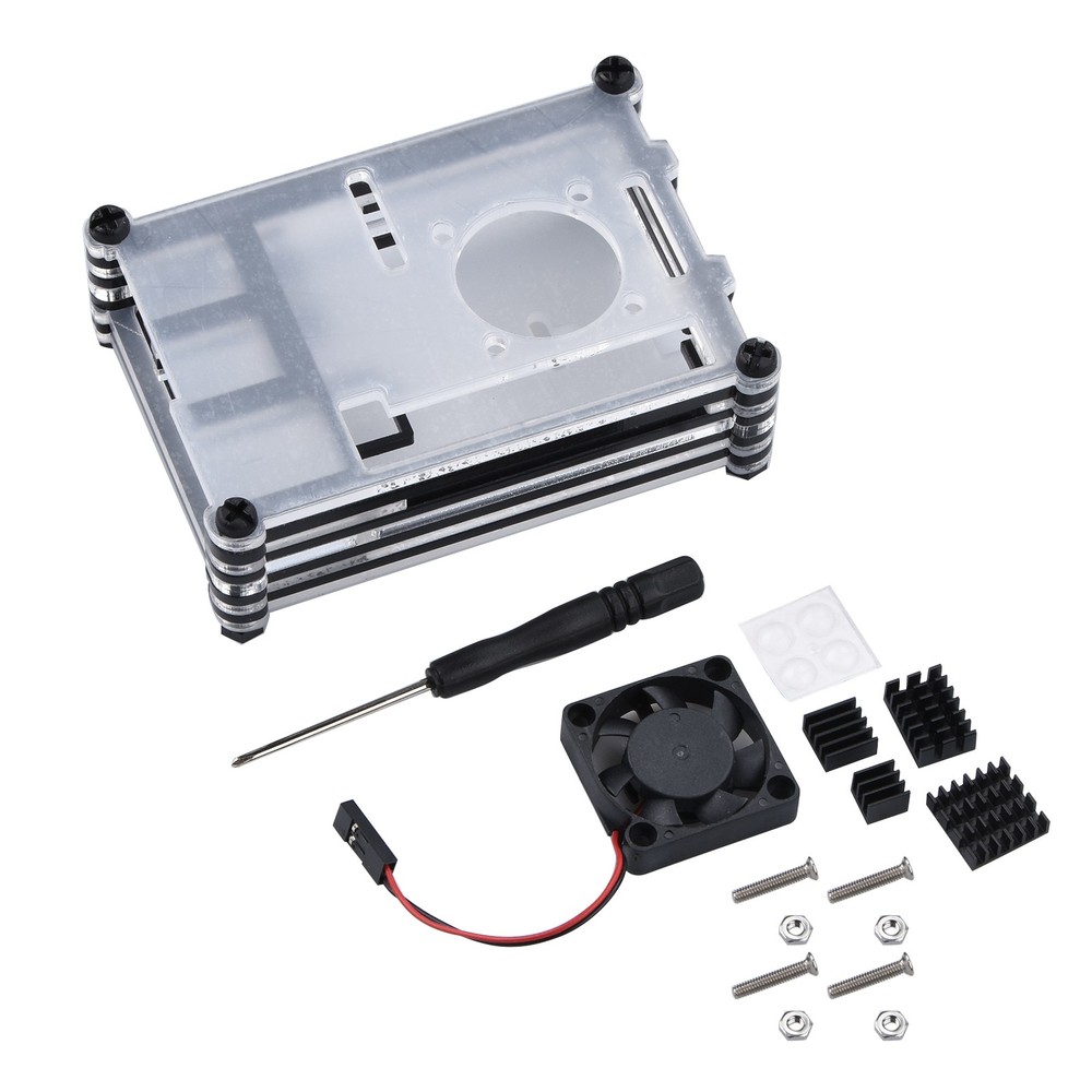 Clear 9 Layers Case with Cooling Fan Heatsink Screwdriver For Raspberry Pi 4B.