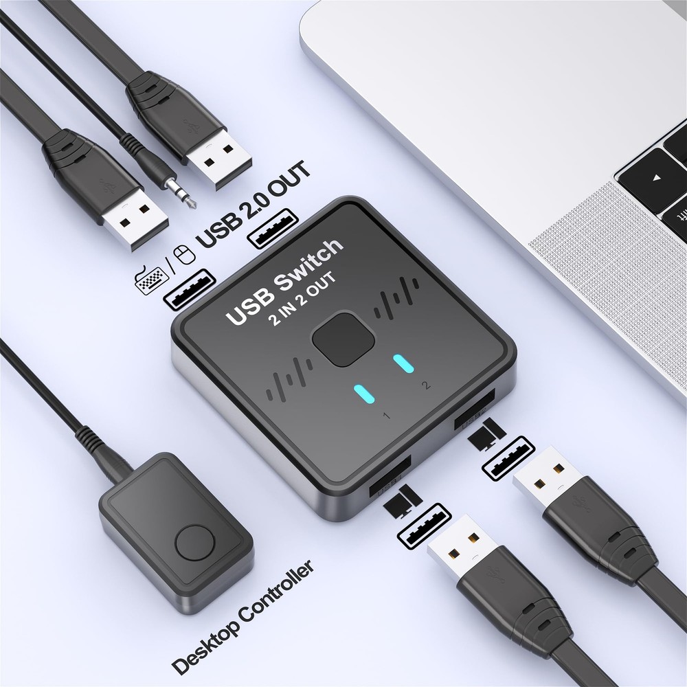 USB Switch 2 in 2 Out for Sharing Keyboard and Mouse Between Two Computers, A...
