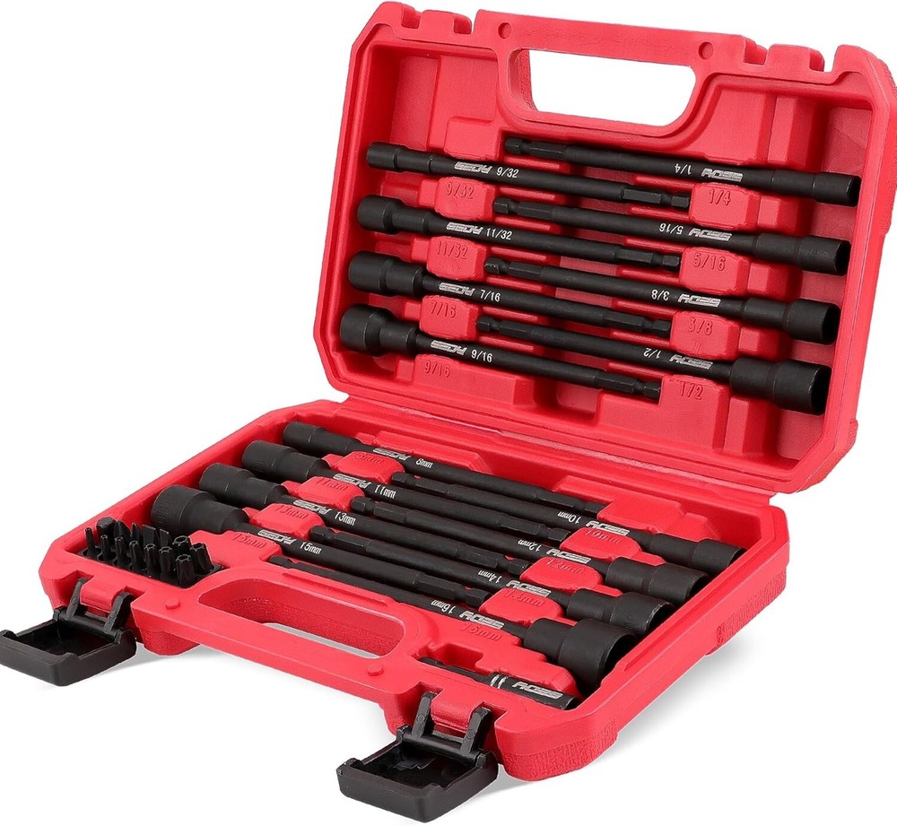 Nut Driver Impact Bit Set - 31-Piece Magnetic Socket Impact Drill Bit Tool Sets