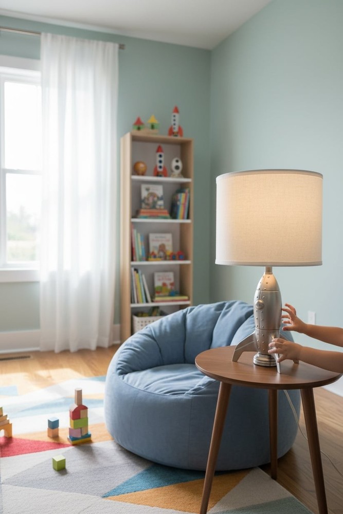 Pottery Barn 10” Rocket Ship Table Lamp