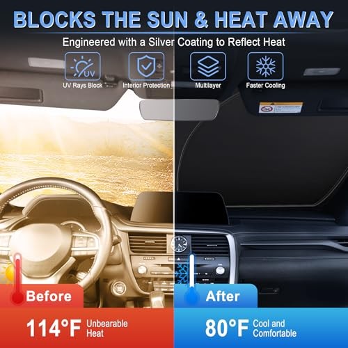 Car Windshield Sun Shade – 300T Polyester, Double-Layer Design, 64" x 33.5"