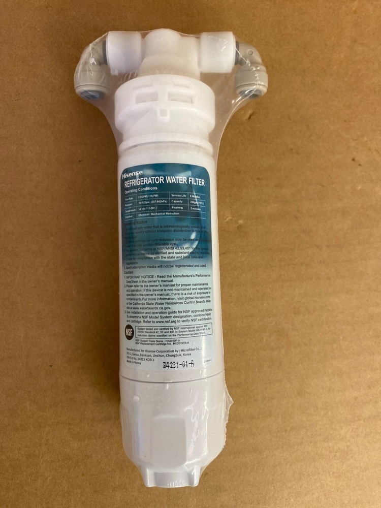 Hisense HX2019F-A Inline Water Filter w/ Quick Connect Head NSF-  Ice