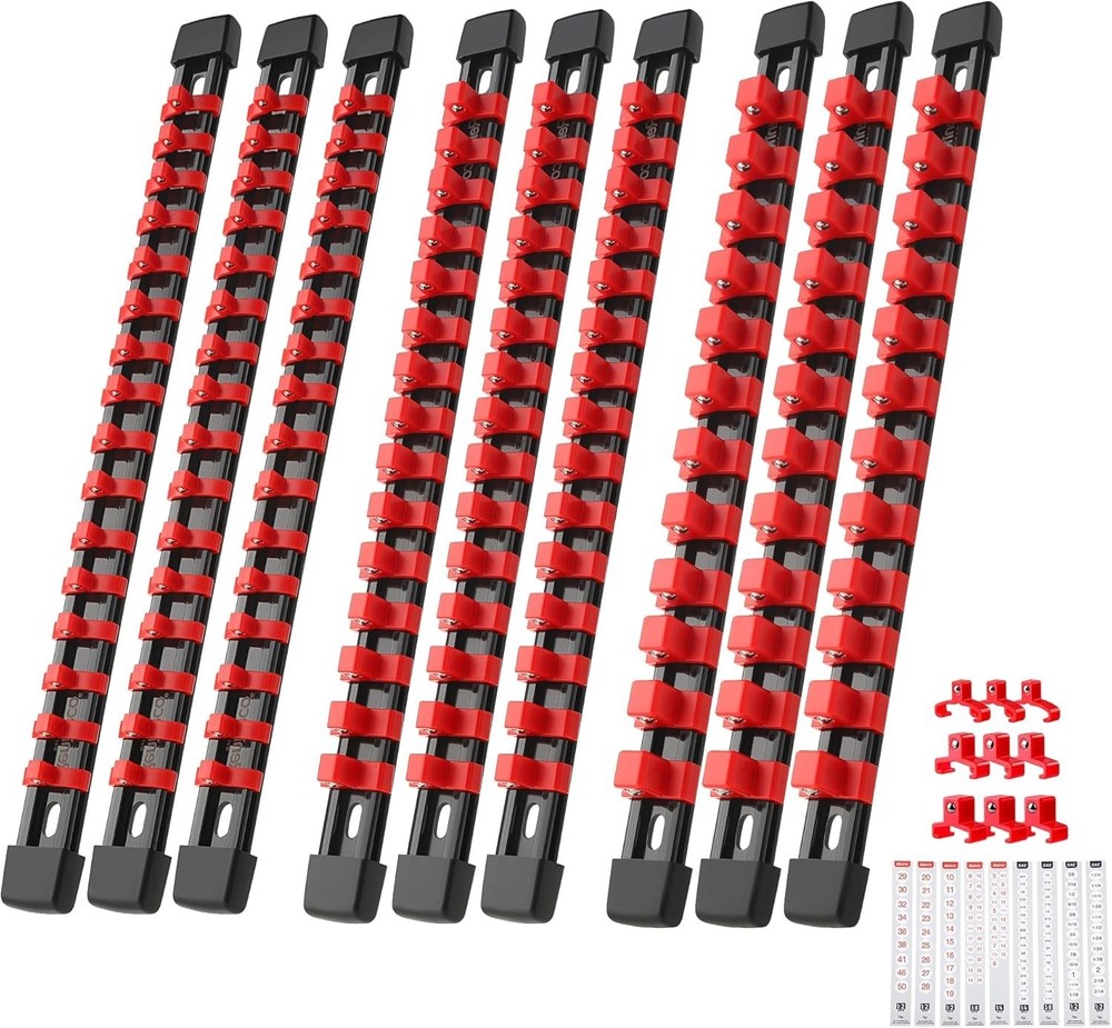 9 Pieces of Heavy-Duty Adjustable Socket Organization Set with Spring Clips