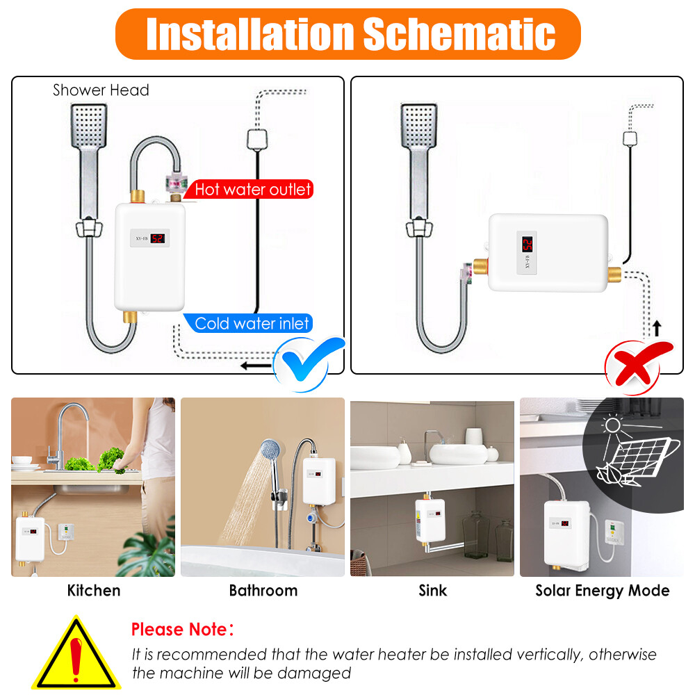 Digital Tankless Electric Instant Hot Water Heater Kitchen Shower Bathroom 3000W