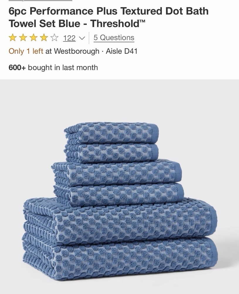 6pc Performance Plus Textured Dot Bath Towel Set Blue - Threshold™