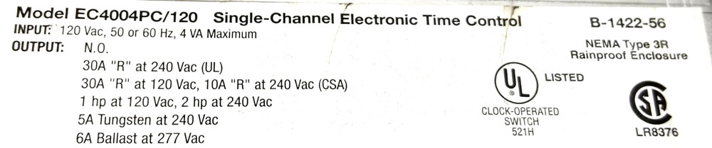Paragon EC4004PC/120 Single-Channel Electronic Timer Controller