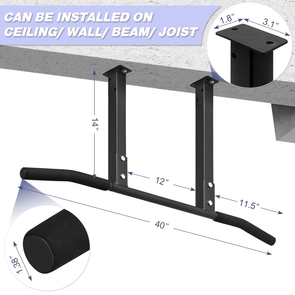 ATENTO Multifunctional Pull Up Bar for Ceiling Mount or Beam Mount, Black