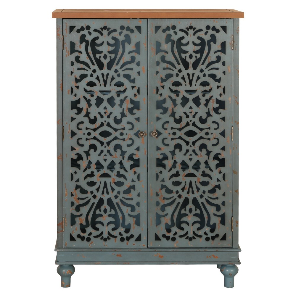 PHI VILLA 47.4" Tall Accent Distressed Cabinet Storage 2 Doors Handmade Rustic