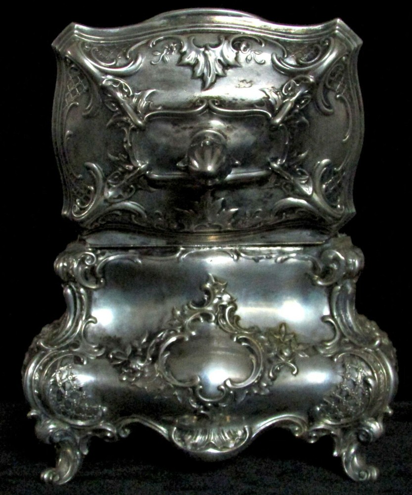 CIRCA 1880's GERMAN CONTINENTAL SILVER TEA CADDY 5 1/2" BOX