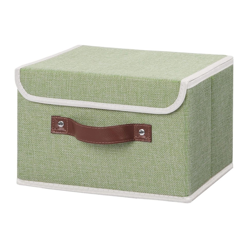 Storage Bin Small Green PU Leather Handles PP Plastic Board Lidded