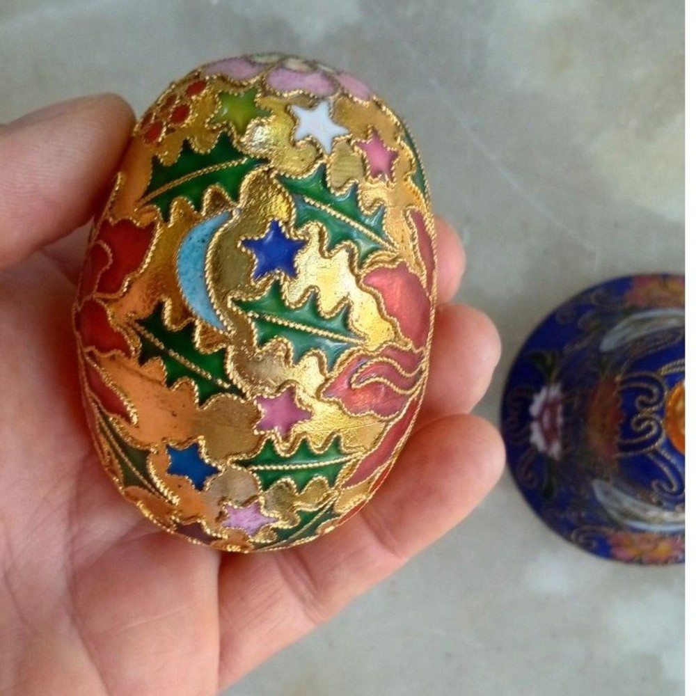 Cloisonné Bell and Egg on Stand
