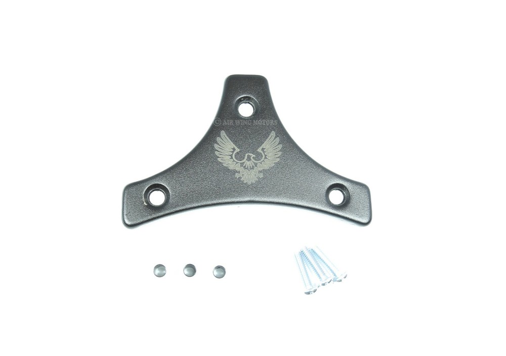 Sissy Bar Backrest Pad with Engraved Eagle Matte Black Mount Plate for Harley