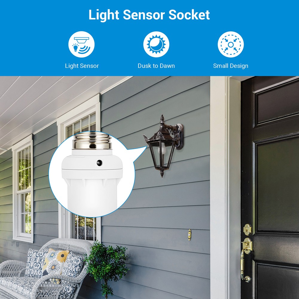 DEWENWILS 2 Pack Light Sensor Socket, Automatic Dusk to Dawn Light Bulb Sockets