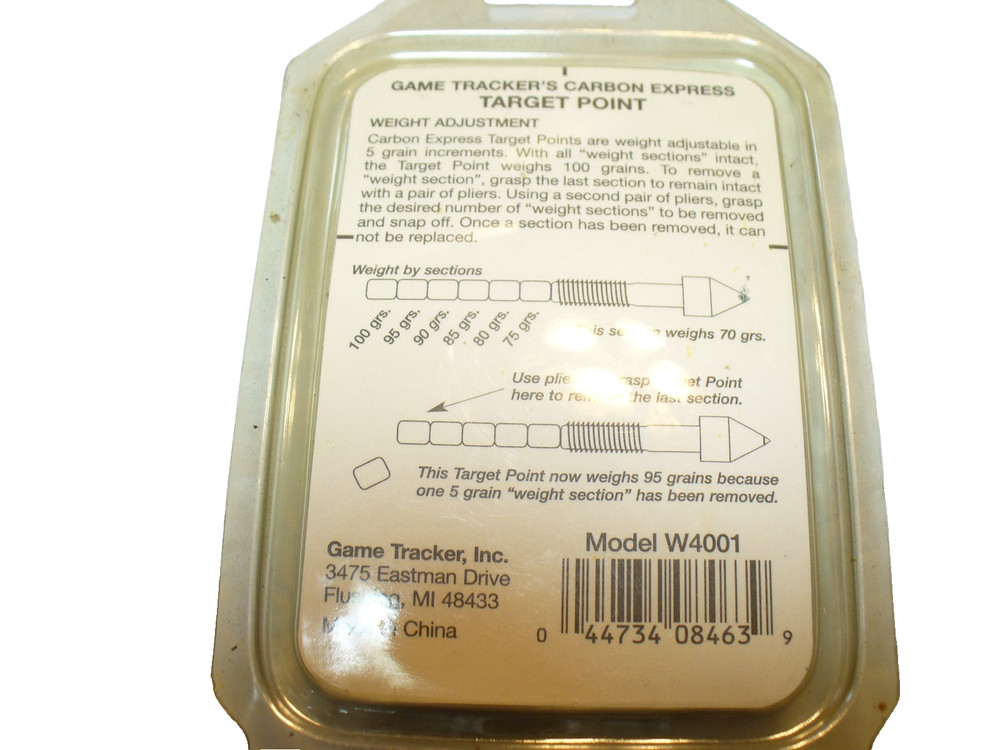 GAME TRACKERS CARBON TARGET POINTS 100 - 70 GRAIN 12 POINTS MODEL W4001