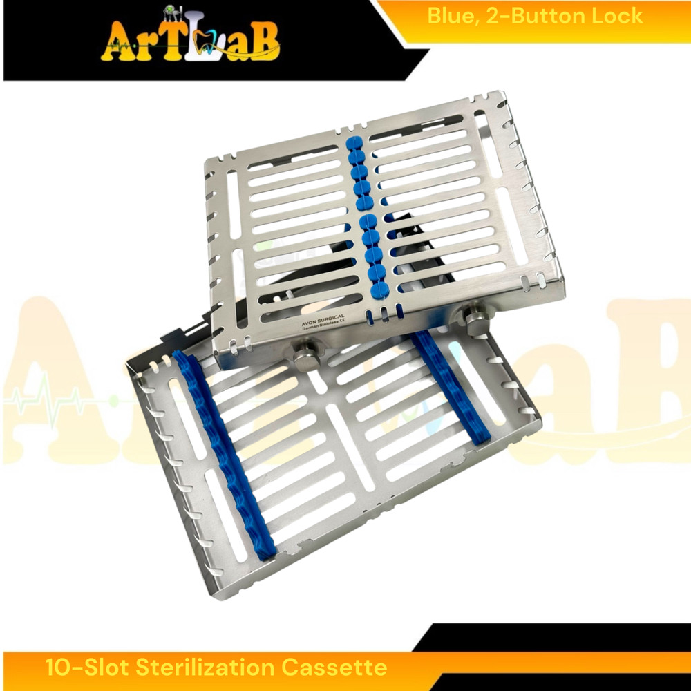 3pk Sterilization Cassettes with 10 Slots, Double-Button, Detachable, German