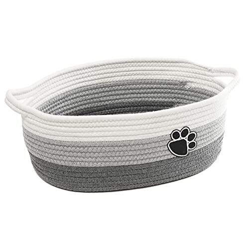 Small Woven Baskets for Organizing Rope Storage Basket with Handle Grey-white