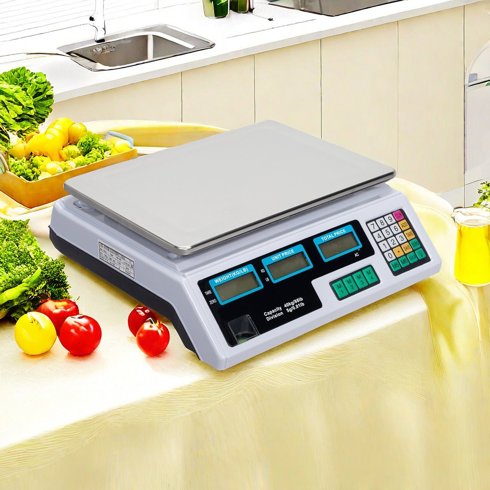 Digital Tabletop Scale - 40kg/88lbs Capacity, Commercial Postal, Switch & White