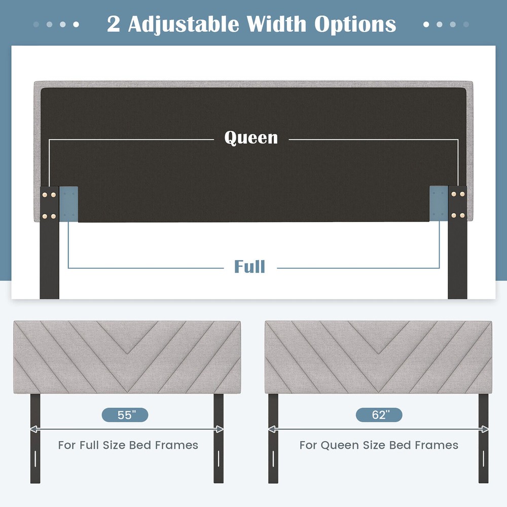 Linen Fabric Upholstered Headboard Rectangular Headboard w/ Solid Wood Legs