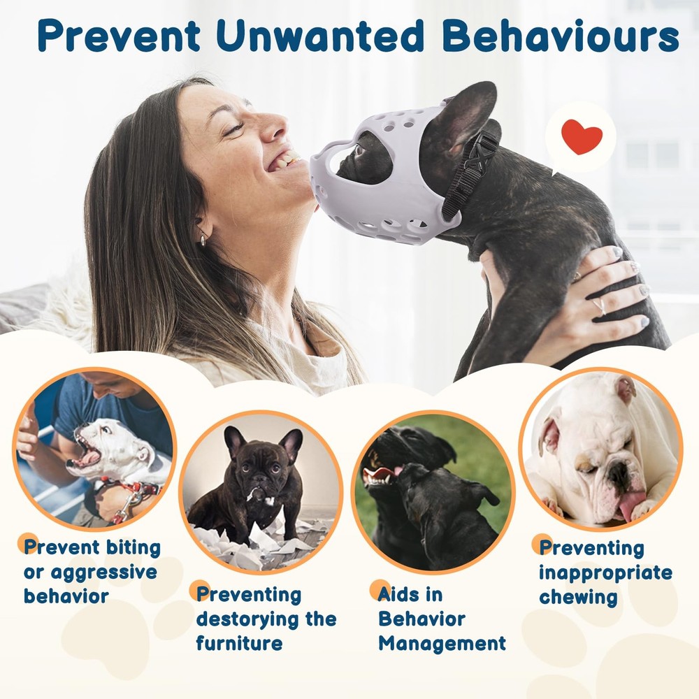 BARKLESS Dog Muzzle for Short Snout, Soft Frenchie Muzzle for Biting, Chewing...