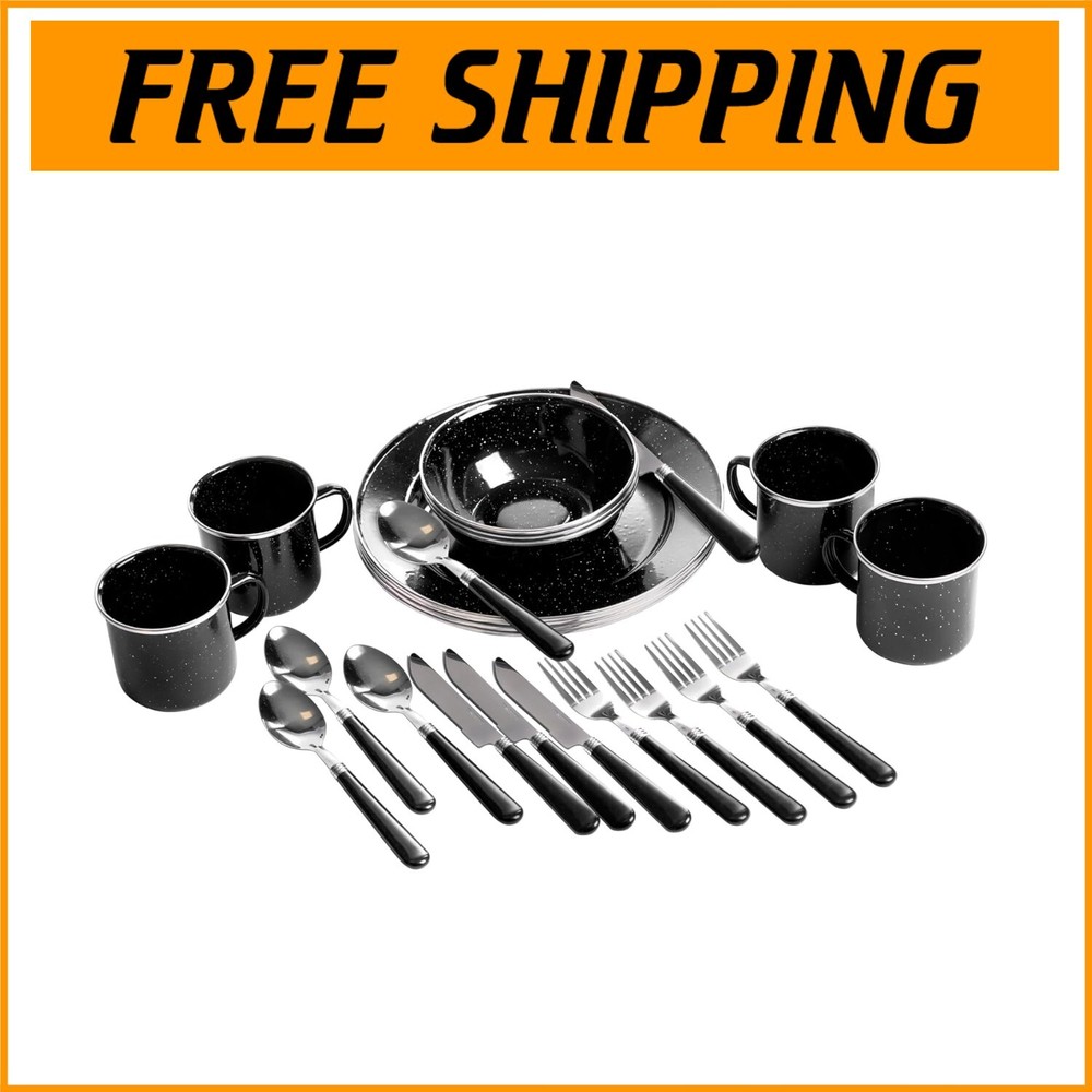 Portable 24-Piece Camping Tableware Set - Includes Plates, Mugs & Utensils