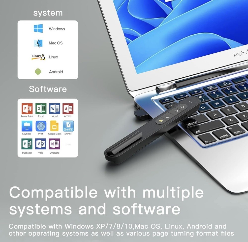 presentación clicker, presentador inalámbrico control de volumen