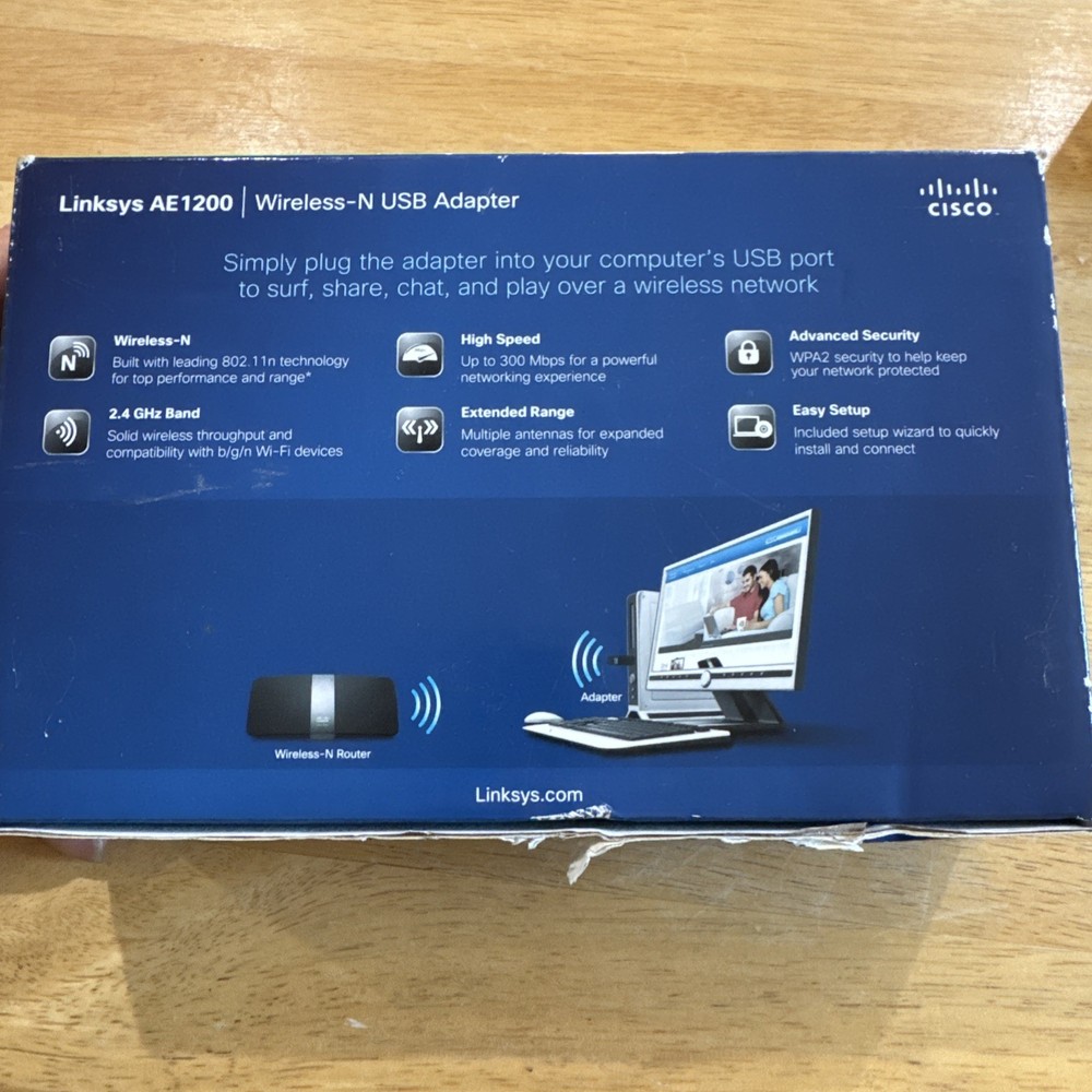 Cisco Linksys AE1200 High Performance Wireless-N USB Adapter Open Box CD within