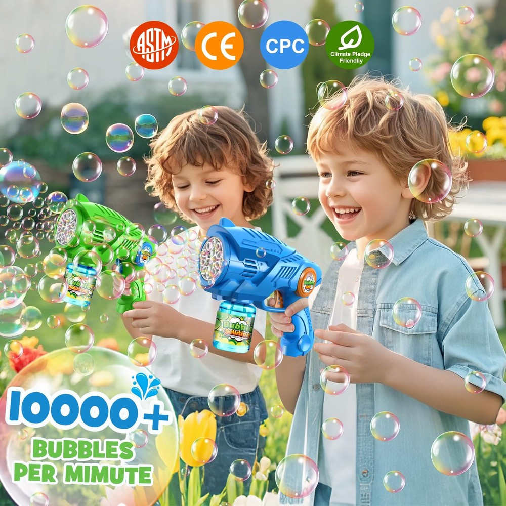 Bubble Gun Machine for Kids 4-8: 2-Pack Automatic Medium, Blue+green