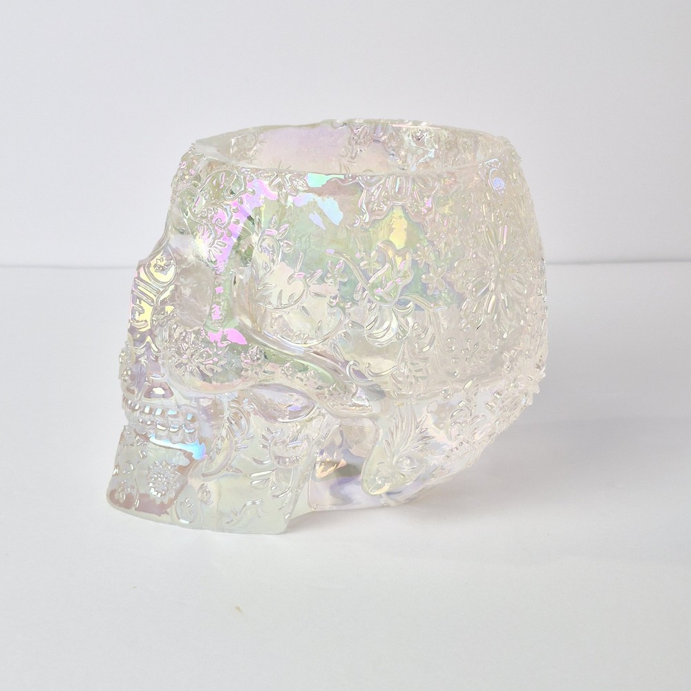 Iridescent Floral Skull Planter Decorative Box Jar Container Goth Decor
