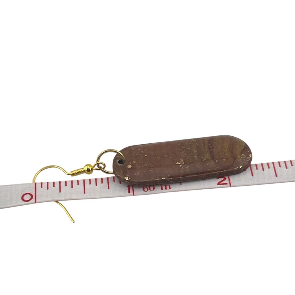 Handmade 2.75in Oval Shape Light Brown Polymer Clay Dangle/ Drop Earrings