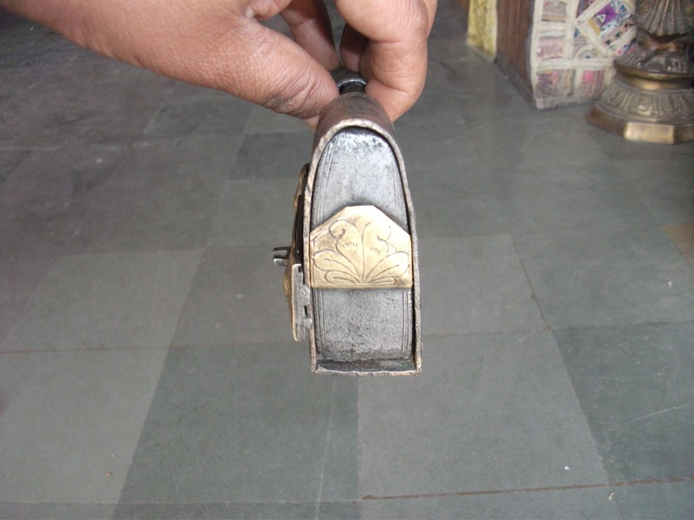 Vintage Iron Engraved Brass Fitted Handcarfted Solid Padlock