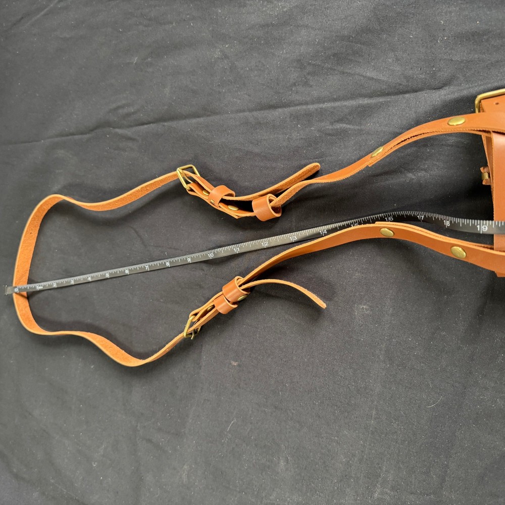 Leather Basket Dog Muzzle Adjustable Brown Brass Hardware Medium-Large Size