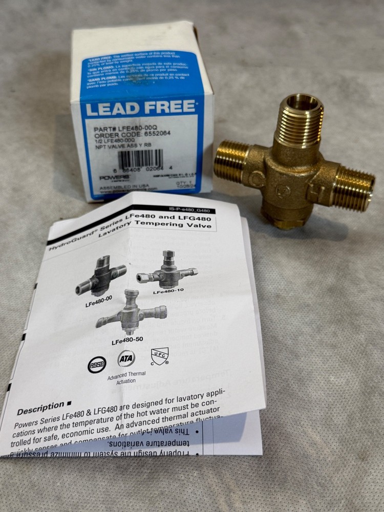 Powers LFE480-00Q 1/2 IN NPT Lead Free HydroGuard Under Counter Lavatory Valve