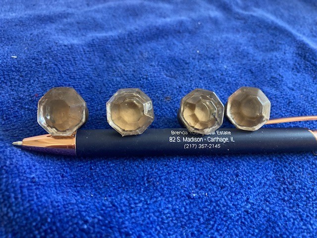 4 Sm Vintage Faceted Glass & Brass Drawer Cabinet Pulls Knobs