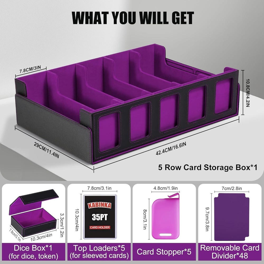 Trading Card Storage Box with Commander Display , 5-Row Deck Case with Remova...