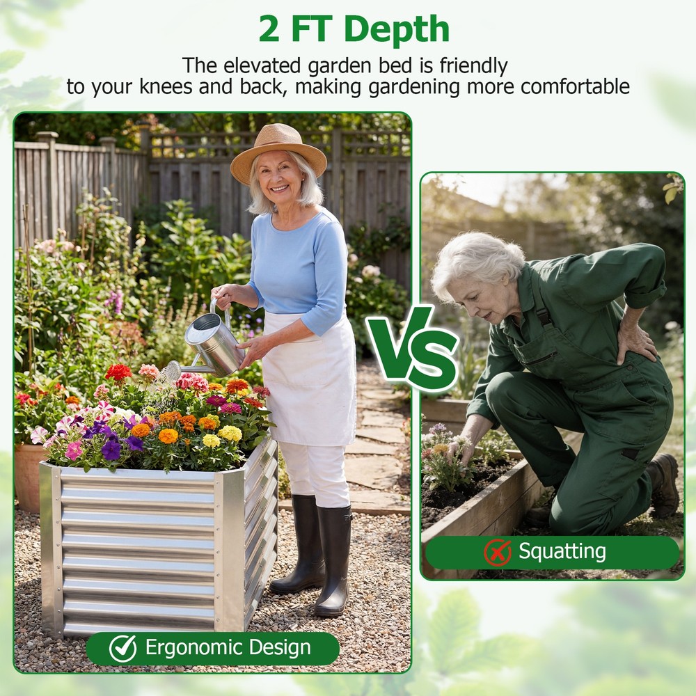 4 x 2 x 2FT Galvanized Raised Garden Bed w/Open-Ended Base for Sapling Vegetable