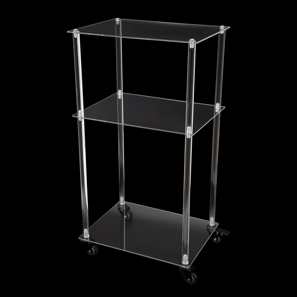 3-Tier Mobile Clear Acrylic Printer Stand Storage Shelf Printer Table on Wheel