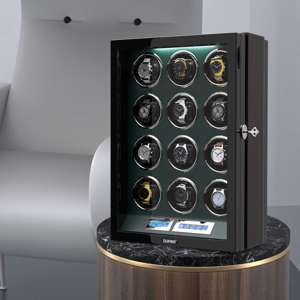 DUKWIN Automatic 12 Watch Winder Display Case Box LCD Touch Screen Display LED