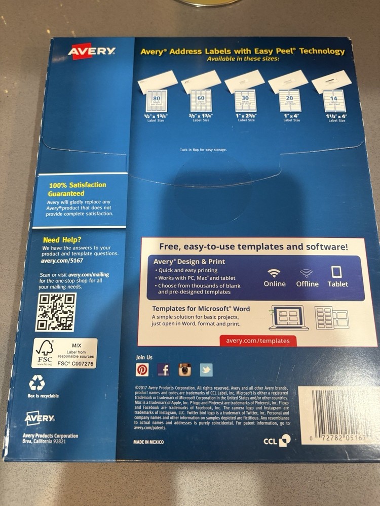Avery Easy Peel White Address Labels, Laser Printers [5167]