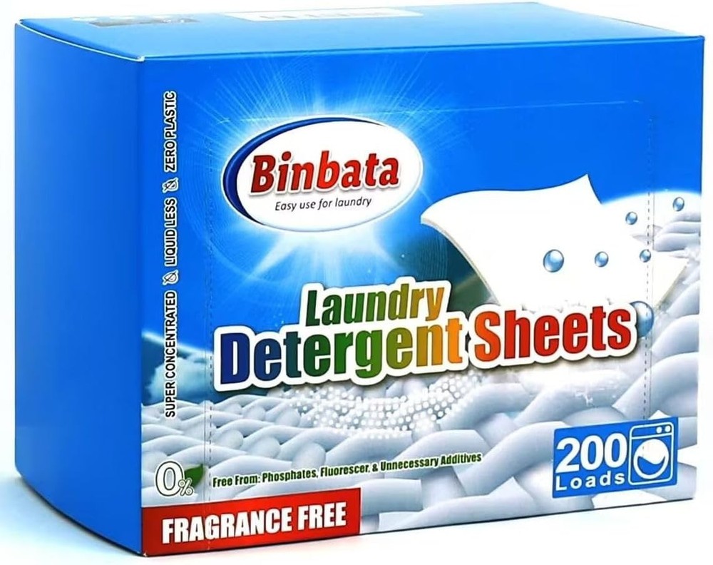 Binbata Laundry Detergent Sheets, 200 Loads Hypoallergenic Eco-Friendly