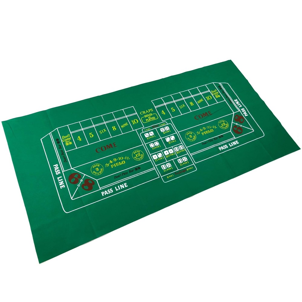 Craps Table Top Felt Layout - 36" x 72" x (Rectangular), Green