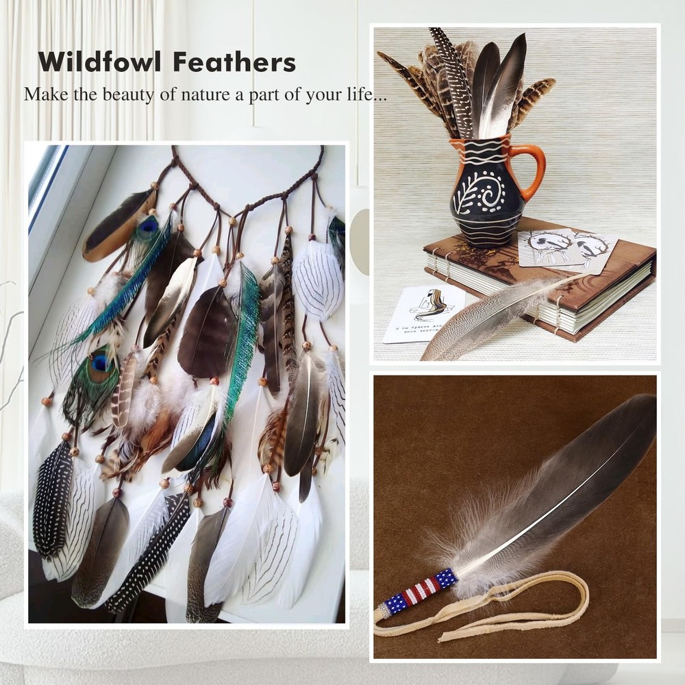 60pcs Natural Pheasant Feathers Bulk Spotted Feathers 6 Styles Mixed Feathers...