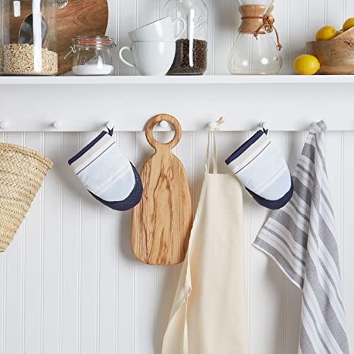 Thin Stripe Mini Oven Mitt 2-Pack Set, Blue, 5.5"X8"